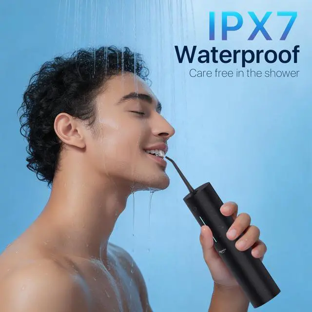 Alt view image 4 of 7 - Black Water Flosser Cordless Portable Dental Irrigator Travel Shower Strong Pick Floss IPX7 200ML Must Have for Kids Braces Bridges (Black