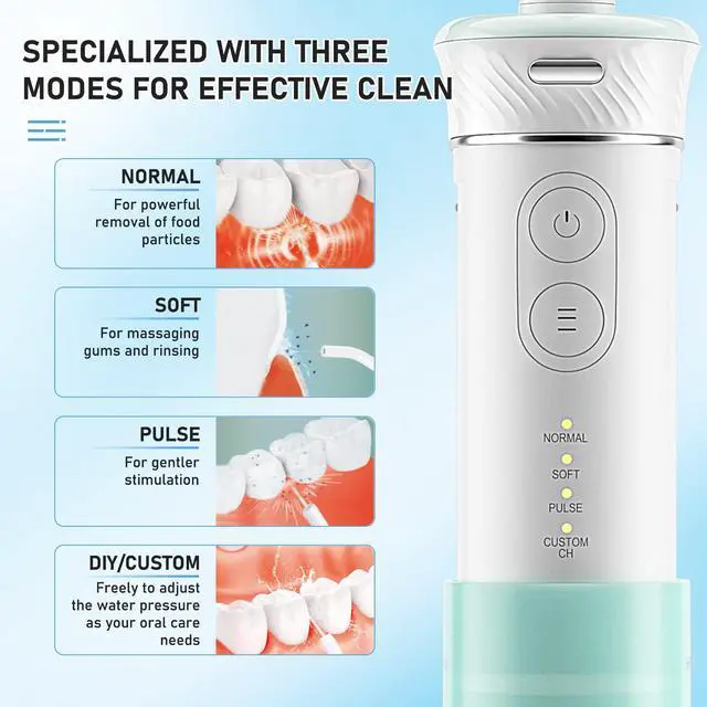 Alt view image 3 of 7 - Water Flosser Cordless Oral Irrigator Portable Teeth Cleaner HOC600 IPX7 Waterproof Electric Dental Flossers with DIY Modes 6 Jet Tips for Braces Care Travel and Home Use