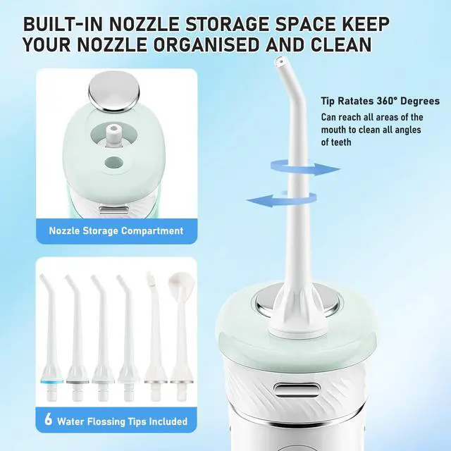Alt view image 5 of 7 - Water Flosser Cordless Oral Irrigator Portable Teeth Cleaner HOC600 IPX7 Waterproof Electric Dental Flossers with DIY Modes 6 Jet Tips for Braces Care Travel and Home Use