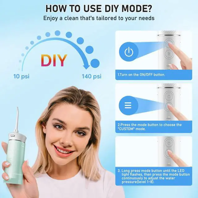 Alt view image 4 of 7 - Water Flosser Cordless Oral Irrigator Portable Teeth Cleaner HOC600 IPX7 Waterproof Electric Dental Flossers with DIY Modes 6 Jet Tips for Braces Care Travel and Home Use