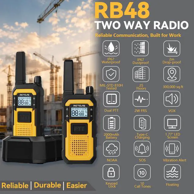 Alt view image 5 of 7 - RB48 FRS Walkie Talkies Long Range,Mil-Standards 810H Two Way Radio