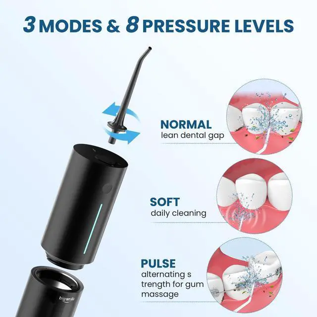 Alt view image 2 of 7 - Cordless Water Flosser, Rechargeable Water Dental Flosser Pick for Teeth, IPX7 Waterproof Electric Water Dental Flosser, 3 Modes 4 Replaceable Jet Tips, Oral Irrigator for Home Travel (Black)
