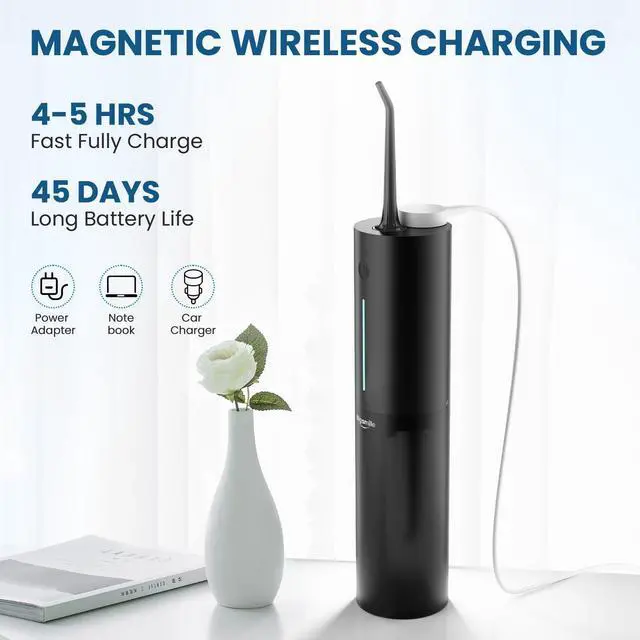 Alt view image 7 of 7 - Cordless Water Flosser, Rechargeable Water Dental Flosser Pick for Teeth, IPX7 Waterproof Electric Water Dental Flosser, 3 Modes 4 Replaceable Jet Tips, Oral Irrigator for Home Travel (Black)