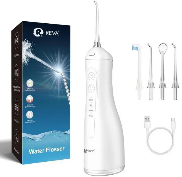 Main image of Portable Water Flosser for Teeth - 4 Modes Cordless Oral Irrigator with 300ML Tank, 360° Rotating Nozzle, 4 Jet Tips, Rechargeable, IPX7 Waterproof, Low Noise Gravity Ball Design (M159 - White)
