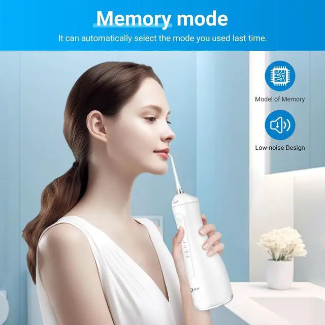 Alt view image 5 of 7 - Portable Water Flosser for Teeth - 4 Modes Cordless Oral Irrigator with 300ML Tank, 360° Rotating Nozzle, 4 Jet Tips, Rechargeable, IPX7 Waterproof, Low Noise Gravity Ball Design (M159 - White)