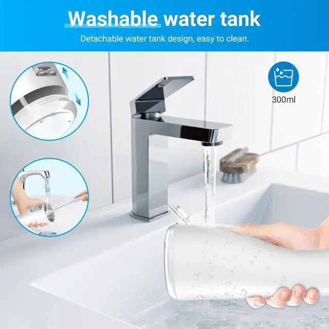 Alt view image 3 of 7 - Portable Water Flosser for Teeth - 4 Modes Cordless Oral Irrigator with 300ML Tank, 360° Rotating Nozzle, 4 Jet Tips, Rechargeable, IPX7 Waterproof, Low Noise Gravity Ball Design (M159 - White)