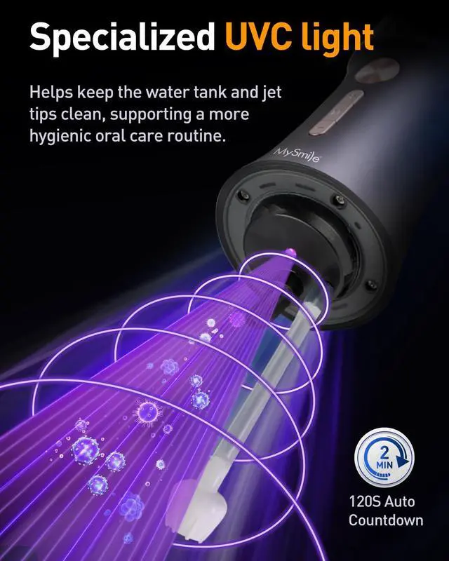 Alt view image 5 of 7 - LP221 Cordless Water Flossers for Teeth with UVC Light Sanitizer and OLED Display, 335ML 4 Modes Water Teeth Cleaner Picks for Teeth Cleaning and Water Flossing (Midnight Black)