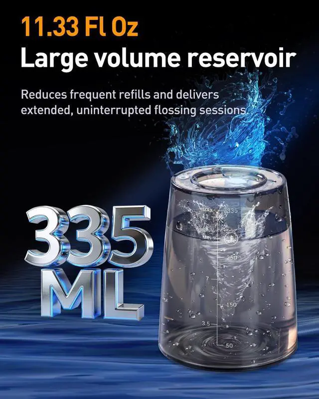 Alt view image 6 of 7 - LP221 Cordless Water Flossers for Teeth with UVC Light Sanitizer and OLED Display, 335ML 4 Modes Water Teeth Cleaner Picks for Teeth Cleaning and Water Flossing (Midnight Black)