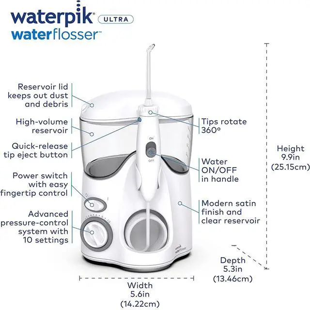 Alt view image 2 of 7 - Ultra Water Flosser, White - 90+ Seconds of Flossing Time - 10 Pressure Settings, 360-Degree Tip Rotation - Includes Six Tips & Built-in Tip Storage