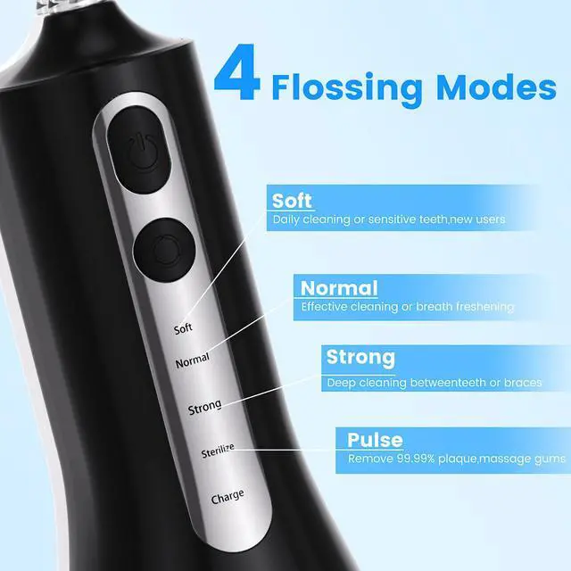 Alt view image 2 of 7 - Water Flosser for Teeth Cordless, Dental Water Jet Flosser with 4 Modes & 4 Jet Tips, Rechargeable Teeth Water Flosser, IPX7 Waterproof Electric Flosser Water Jet for Oral Cleaning