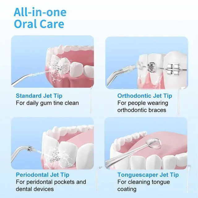 Alt view image 4 of 7 - Water Flosser for Teeth Cordless, Dental Water Jet Flosser with 4 Modes & 4 Jet Tips, Rechargeable Teeth Water Flosser, IPX7 Waterproof Electric Flosser Water Jet for Oral Cleaning