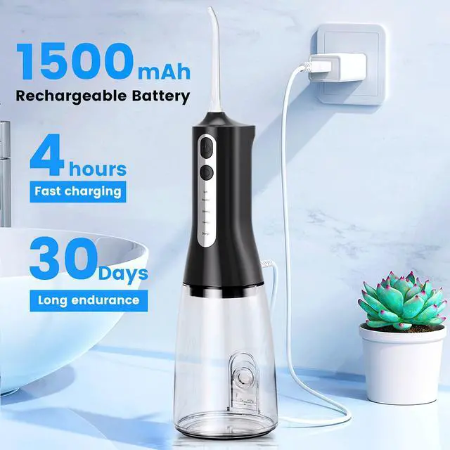 Alt view image 7 of 7 - Water Flosser for Teeth Cordless, Dental Water Jet Flosser with 4 Modes & 4 Jet Tips, Rechargeable Teeth Water Flosser, IPX7 Waterproof Electric Flosser Water Jet for Oral Cleaning
