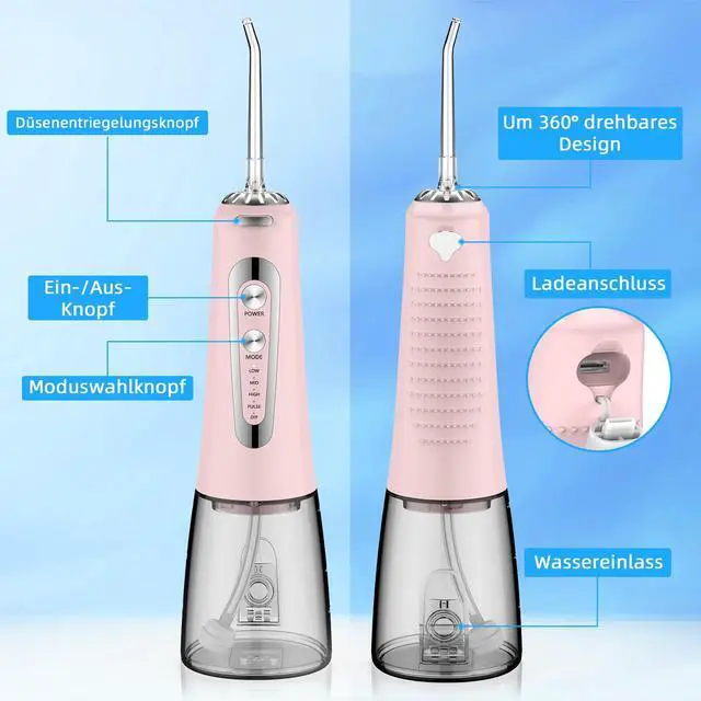 Alt view image 7 of 7 - Water Flosser,300ML Water Pulse flossers-5 Modes&6 Replaceable Jet Tips for Teeth Cleaning and Flossing,Rechargeable (Pink)