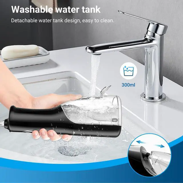 Alt view image 7 of 7 - Cordless Oral Irrigator Water Flosser for Teeth, Gums & Braces - 4 Modes, 300ML Tank, 360° Rotatable Nozzle, IPX7 Waterproof, USB Rechargeable 2000mAh Battery for Home & Travel (M149 Pro - Black)