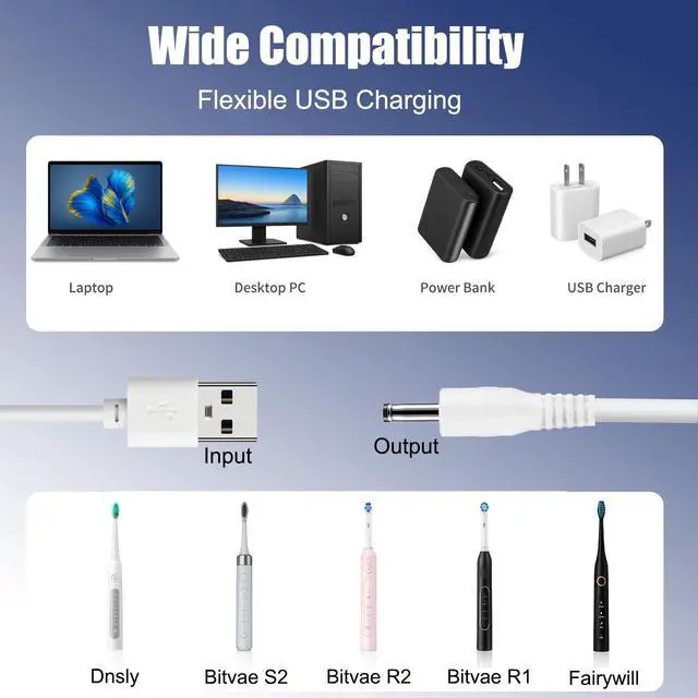 Alt view image 3 of 6 - 5FT USB Charger Cable Compatible with Bitvae Toothbrush D2 S2 R2 R1 C2