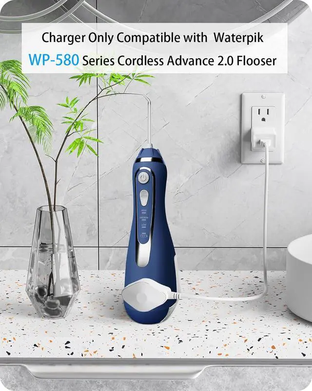 Alt view image 2 of 6 - VHBW Charger for Waterpik Water Flosser WP-580, Replacement for Waterpik Charger for Waterpik WP-580 WP-582 WP-583 WP-587 Cordless Advanced 2.0 Water Flosser(Not for WP-560 Series)