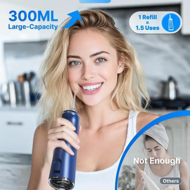 Alt view image 4 of 7 - Water Flosser for Teeth, Cordless Oral Irrigator Portable Dental Cleaner Picks with 8 DIY Modes 7 Jets 300ml Tank Braces Flossers Rechargeable (Blue)