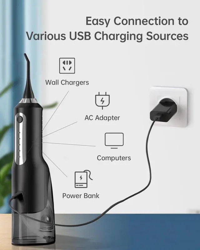 Alt view image 3 of 7 - Water Flosser Charger Replacement for COSLUS, Nicwell, Nicefeel, Hangsun, Aquasonic, MOSPRO, Oralfree, Tovendor, Initio, McNaval, Zerhunt and Cremax Oral Irrigator Water Flosser 4.9FT(1.5M) Black