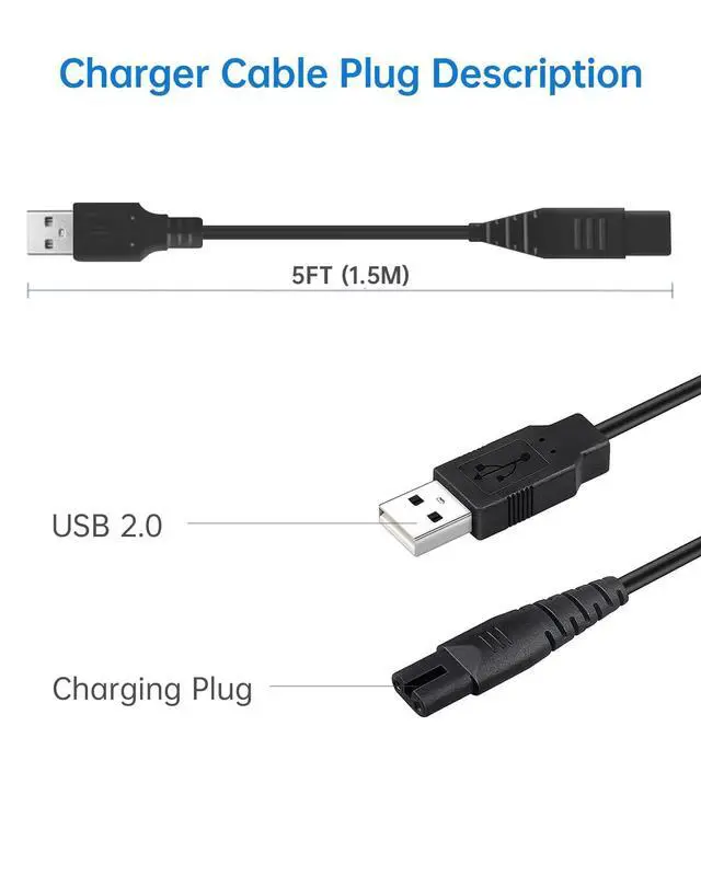 Alt view image 4 of 7 - Water Flosser Charger Replacement for COSLUS, Nicwell, Nicefeel, Hangsun, Aquasonic, MOSPRO, Oralfree, Tovendor, Initio, McNaval, Zerhunt and Cremax Oral Irrigator Water Flosser 4.9FT(1.5M) Black