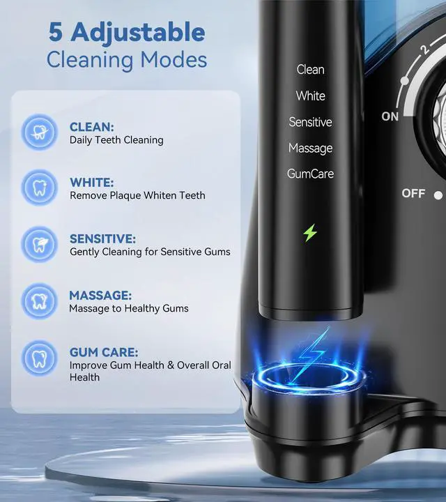 Alt view image 4 of 7 - Water Flosser & Ultrasonic Electric Toothbrush Combo, 600ML Water Dental Flosser with 7 Jet Tips, 10 Adjustable Water Pressure, 5 Toothbrush Heads for Home Use, Gums, Braces
