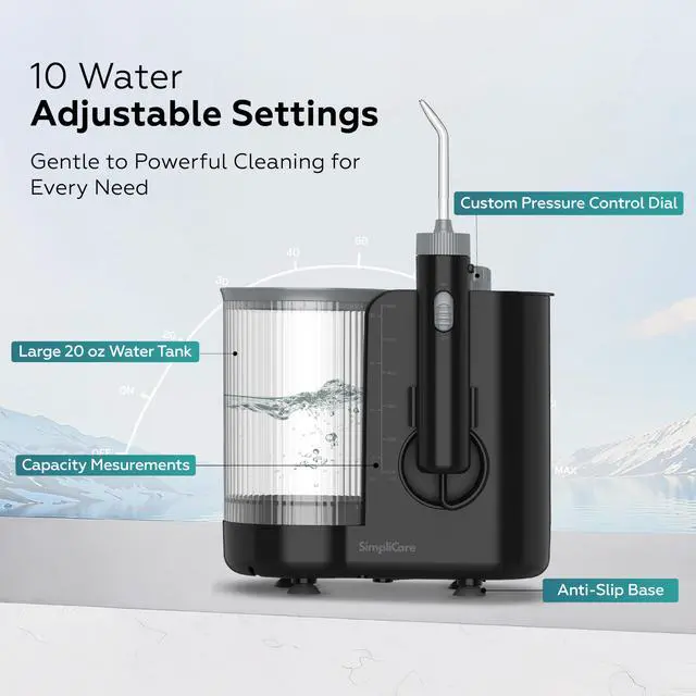 Alt view image 4 of 7 - Pro Countertop Water Flosser, 21-160 PSI, 20.3oz Tank, 8 Tips