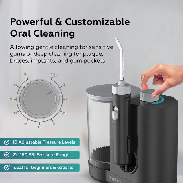 Alt view image 5 of 7 - Pro Countertop Water Flosser, 21-160 PSI, 20.3oz Tank, 8 Tips