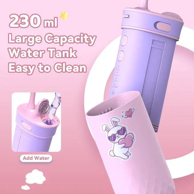 Alt view image 6 of 7 - Portable Water Flosser for Kids: 4 Gentle Modes for Ages 6+, Safe & Effective for Sensitive Teeth, Braces - with DIY Stickers, 4 Nozzles, Travel Bag, Mini Compact Oral Irrigator for Home & School