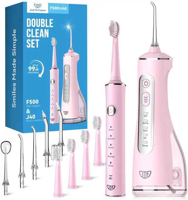 Main image of Electric Toothbrush with Water Flosser Combo: 2-in-1 Portable Oral Clean Kit for Effective Yet Gentle Brushing & Flossing, Multiple Modes for Braces & Sensitive Gums Care, Cordless for Home Travel