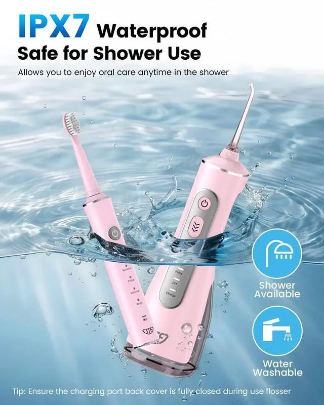 Alt view image 5 of 7 - Electric Toothbrush with Water Flosser Combo: 2-in-1 Portable Oral Clean Kit for Effective Yet Gentle Brushing & Flossing, Multiple Modes for Braces & Sensitive Gums Care, Cordless for Home Travel