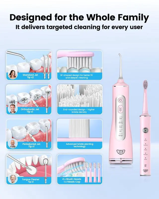 Alt view image 6 of 7 - Electric Toothbrush with Water Flosser Combo: 2-in-1 Portable Oral Clean Kit for Effective Yet Gentle Brushing & Flossing, Multiple Modes for Braces & Sensitive Gums Care, Cordless for Home Travel