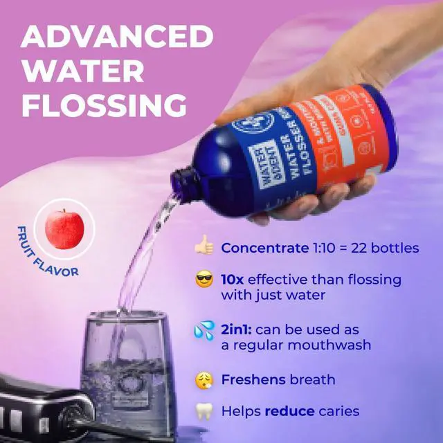 Alt view image 2 of 7 - Water Flosser Rinse, Solution, Additive & Mouthwash for Gum Care Compatible with Waterpik & All Oral Irrigators, Concentrated, Alcohol & Fluoride Free, Apple Mint, 16.9 fl oz