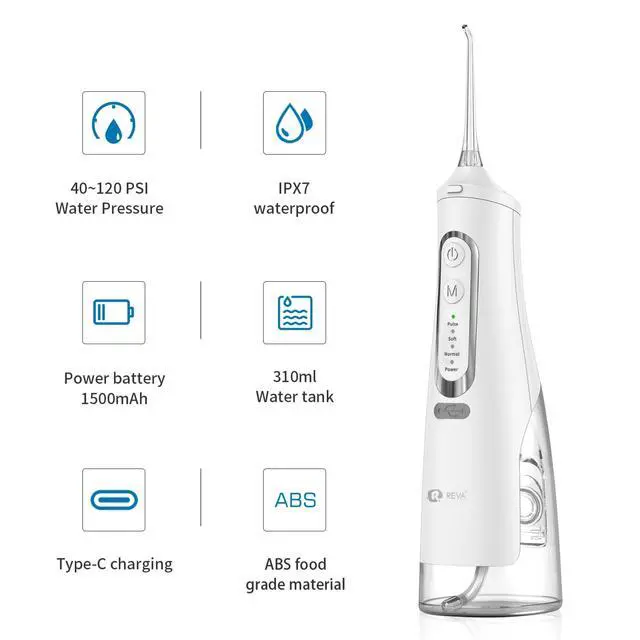 Alt view image 4 of 7 - Cordless Dental Water Flosser for Teeth, Gums & Braces - Electric Oral Irrigator 310ML, 4 Modes, Rechargeable, 4 Jet Tips, Smart Memory, 360° Nozzle, IPX7 Waterproof & Low Noise (M209 - White)