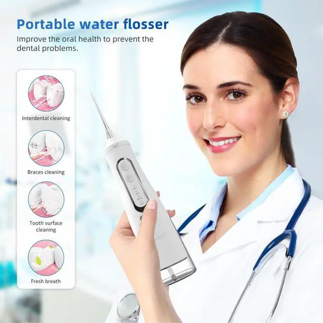 Alt view image 3 of 7 - Cordless Dental Water Flosser for Teeth, Gums & Braces - Electric Oral Irrigator 310ML, 4 Modes, Rechargeable, 4 Jet Tips, Smart Memory, 360° Nozzle, IPX7 Waterproof & Low Noise (M209 - White)