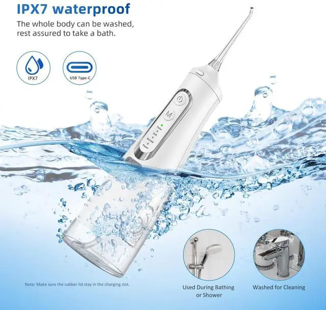 Alt view image 7 of 7 - Cordless Dental Water Flosser for Teeth, Gums & Braces - Electric Oral Irrigator 310ML, 4 Modes, Rechargeable, 4 Jet Tips, Smart Memory, 360° Nozzle, IPX7 Waterproof & Low Noise (M209 - White)