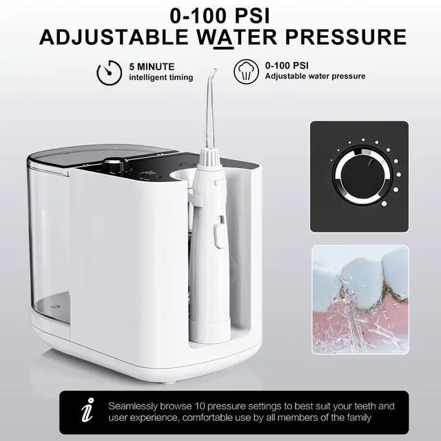 Alt view image 4 of 7 - Upgraded Version 900ML Large Capacity Countertop Water Flosser, Aquarius Water Flosser Professional with UV Sanitizer Light, Oral Irrigator for Teeth, Gums, Braces, Dental Care