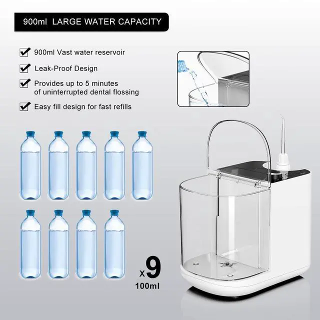Alt view image 5 of 7 - Upgraded Version 900ML Large Capacity Countertop Water Flosser, Aquarius Water Flosser Professional with UV Sanitizer Light, Oral Irrigator for Teeth, Gums, Braces, Dental Care