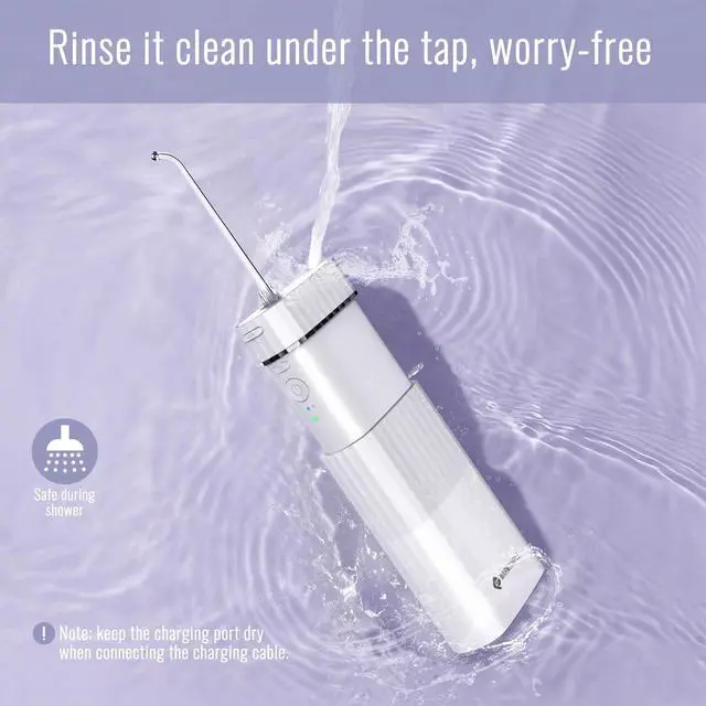 Alt view image 6 of 6 - Water Flossers for Teeth, Travel Portable Cordless Oral Irrigator Water flosser, Mini 4 Tips 3 Modes Teeth Cleaner, IPX7 Waterproof Water Floss for Brace Tooth, White
