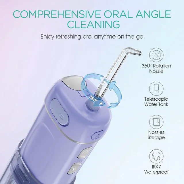 Alt view image 2 of 7 - Travel Water Flosser, Mini Water Pick Cordless WF510, Purple
