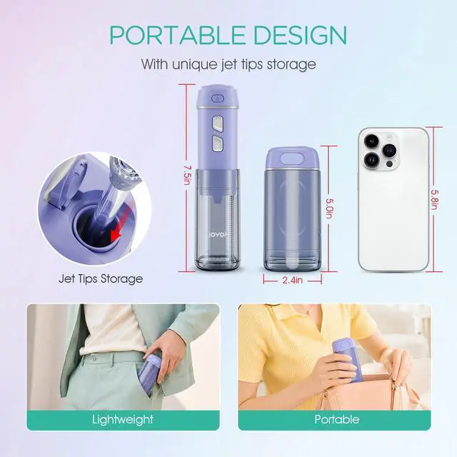 Alt view image 6 of 7 - Travel Water Flosser, Mini Water Pick Cordless WF510, Purple