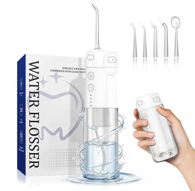 Main image of Mini Water flosser, Suitable for Teeth, Gums, and Braces, Designed for Oral Carethe IPX7 Waterproof Electric Water flosser Features 4 Modes and 5 nozzles to Meet the Needs of Different Users
