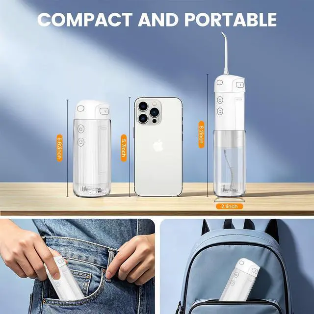 Alt view image 2 of 7 - Mini Water flosser, Suitable for Teeth, Gums, and Braces, Designed for Oral Carethe IPX7 Waterproof Electric Water flosser Features 4 Modes and 5 nozzles to Meet the Needs of Different Users