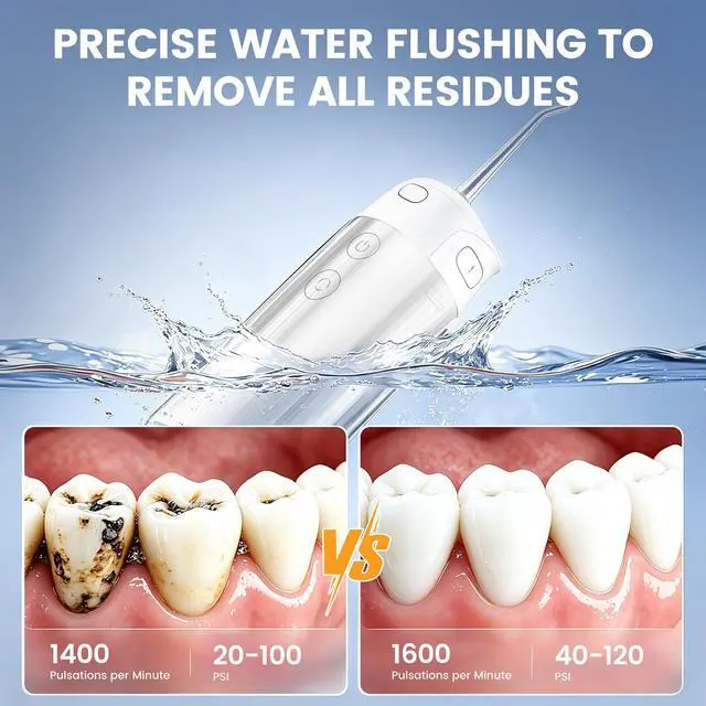 Alt view image 3 of 7 - Mini Water flosser, Suitable for Teeth, Gums, and Braces, Designed for Oral Carethe IPX7 Waterproof Electric Water flosser Features 4 Modes and 5 nozzles to Meet the Needs of Different Users