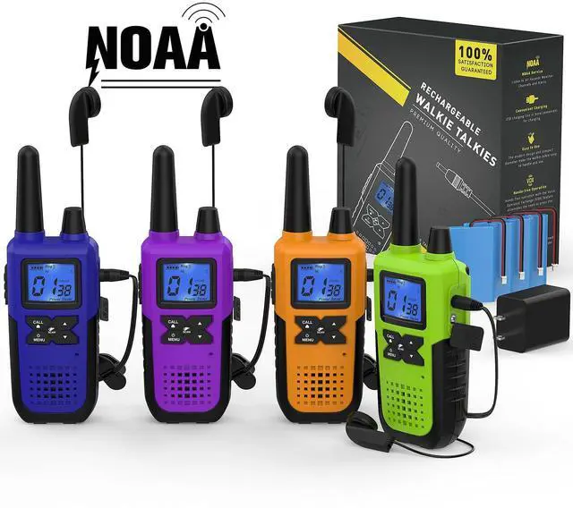 Main image of Walkie Talkies Rechargeable for Adults Long Range with Earpiece NOAA Weather Alert, Multi-purpose 2 Way Radio 4 Pack for Team Work Senior Care Kid Adventure Family Camping Hiking Skiing Cruise