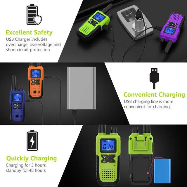 Alt view image 3 of 7 - Walkie Talkies Rechargeable for Adults Long Range with Earpiece NOAA Weather Alert, Multi-purpose 2 Way Radio 4 Pack for Team Work Senior Care Kid Adventure Family Camping Hiking Skiing Cruise