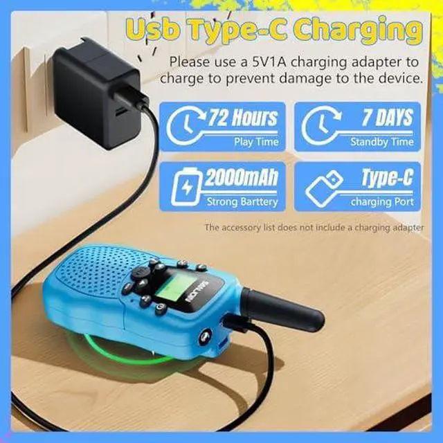 Alt view image 2 of 7 - Walkie Talkies for Kids Rechargeable, 2000 mAH Last 3-4 Days 2 Way Radios Toys for 3-12 Year Old Boys Girls to Outside, Camping, Hiking Birthday Holiday Easter Basket Stuffers Presents