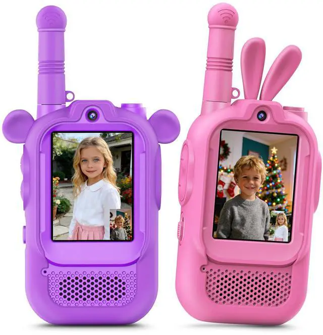 Main image of Video Walkie Talkies for Kids, Silicone Anti-Fall 2 Pack Rechargeable Kids Walkie Talkies with Camera, Indoor Outdoor Toys, Christmas Birthday Gifts for Boys Girls Ages 3+, Pink & Purple Set