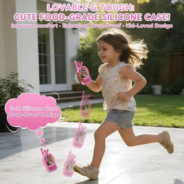 Alt view image 3 of 7 - Video Walkie Talkies for Kids, Silicone Anti-Fall 2 Pack Rechargeable Kids Walkie Talkies with Camera, Indoor Outdoor Toys, Christmas Birthday Gifts for Boys Girls Ages 3+, Pink & Purple Set