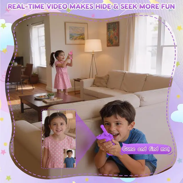 Alt view image 4 of 7 - Video Walkie Talkies for Kids, Silicone Anti-Fall 2 Pack Rechargeable Kids Walkie Talkies with Camera, Indoor Outdoor Toys, Christmas Birthday Gifts for Boys Girls Ages 3+, Pink & Purple Set
