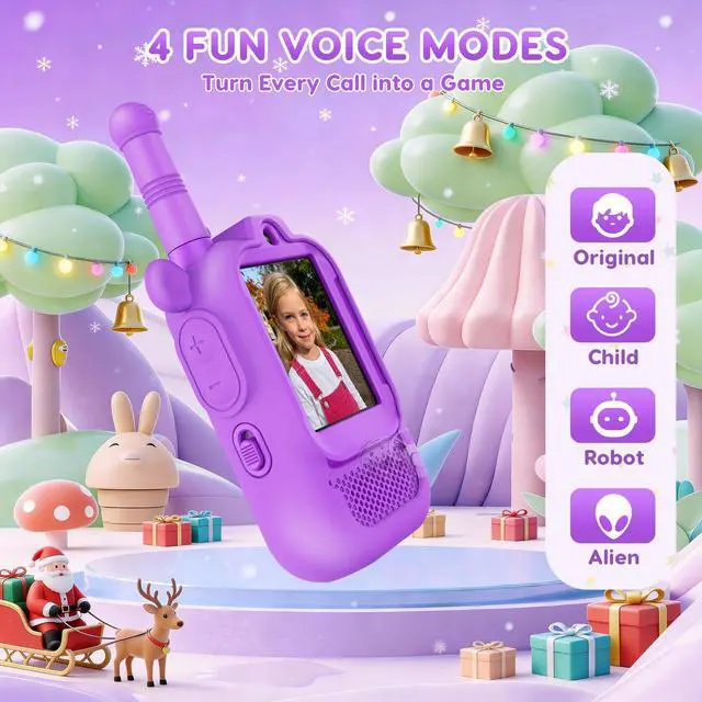 Alt view image 6 of 7 - Video Walkie Talkies for Kids, Silicone Anti-Fall 2 Pack Rechargeable Kids Walkie Talkies with Camera, Indoor Outdoor Toys, Christmas Birthday Gifts for Boys Girls Ages 3+, Pink & Purple Set
