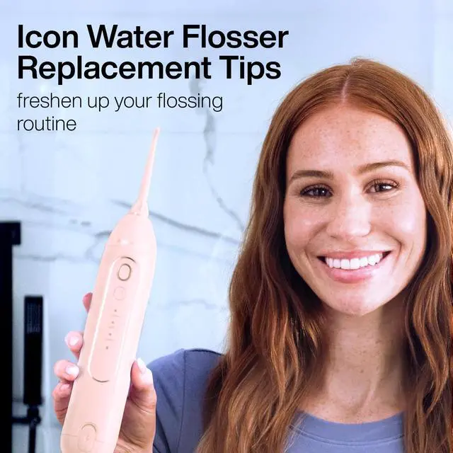 Alt view image 2 of 7 - Genuine Icon Water Flosser Replacement Tips - 5 Tips, 4 Types: Standard, Periodontal, Orthodontic & Tongue Scraper - Authentic Parts (Blush)